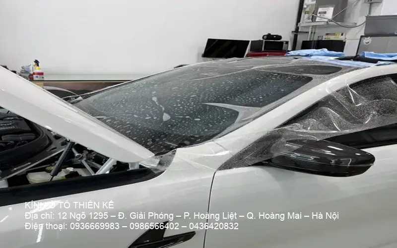 Folded sunshade covers windshield