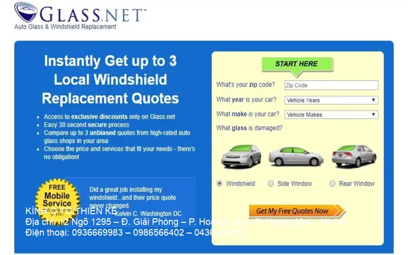 Báo giá kính ô tô chính hãng hiển thị trên màn hình website