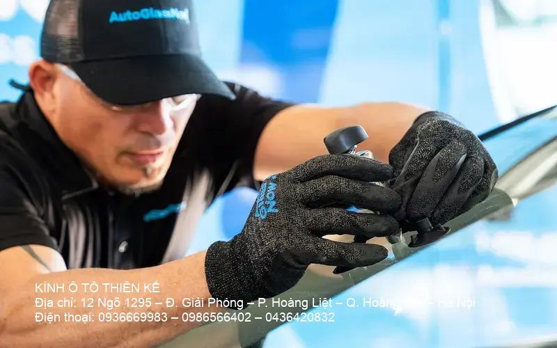 Car windshield being fixed