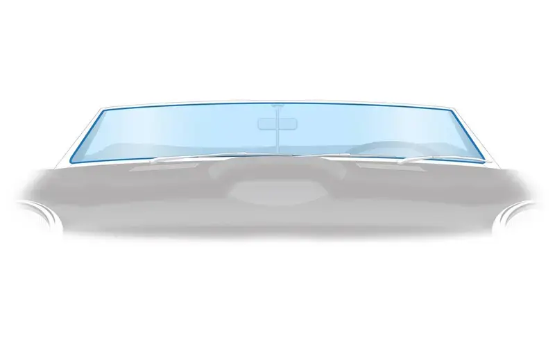 Classic car glass part on display