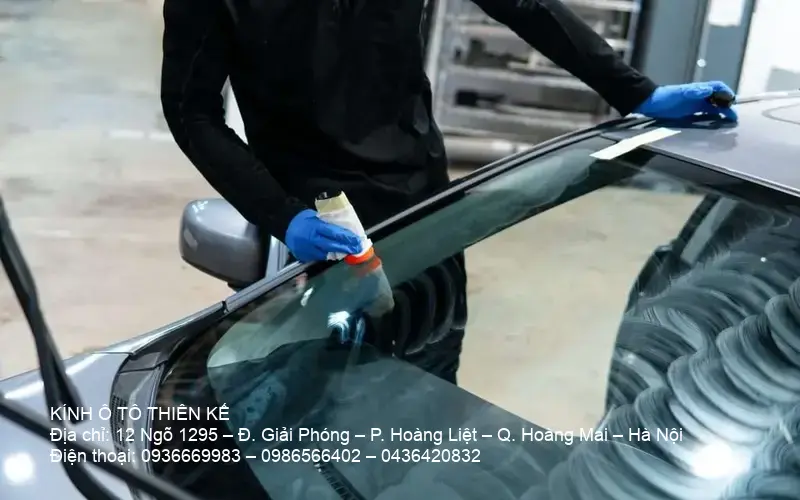 Close up of repaired windshield