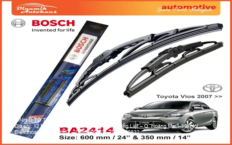Cần gạt nước Bosch BA2414 phù hợp kính chắn gió Toyota Vios 2007